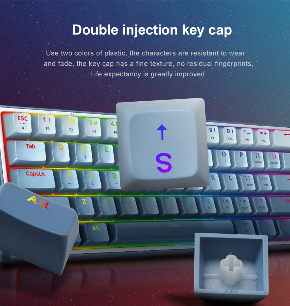 REDRAGON Fizz K617 RGB Mini USB Teclado Com Fio Teclado Gaming Mec&acirc;nico Interruptor Vermelho 61 Chave Gamer para PC Computador Port&aacute;til destac&aacute;vel cabo