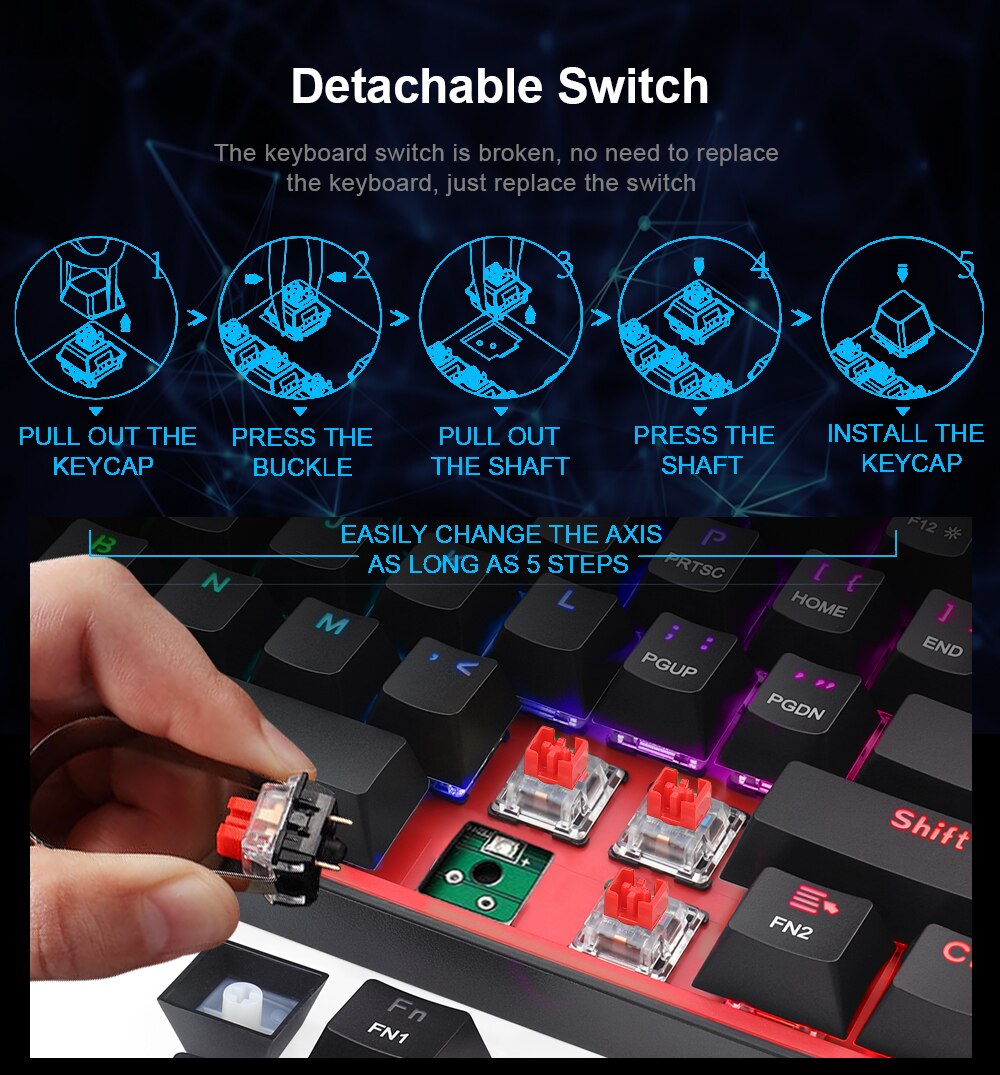REDRAGON Fizz K617 RGB Mini USB Teclado Com Fio Teclado Gaming Mec&acirc;nico Interruptor Vermelho 61 Chave Gamer para PC Computador Port&aacute;til destac&aacute;vel cabo
